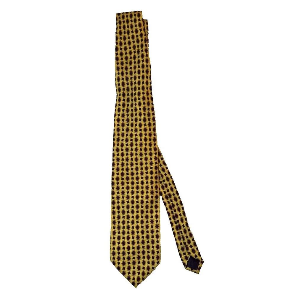 Aldo Conti Italia Tie Mens Silk Yellow Geometric Old‎ Money